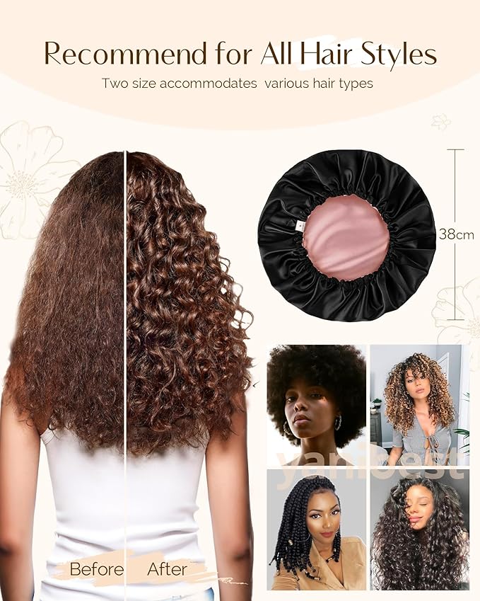 YANIBEST Silk Bonnet Satin Bonnet for Sleeping Women Men, Adjustable Double Layer Hair Bonnet for Curly Braids Reduce Frizz