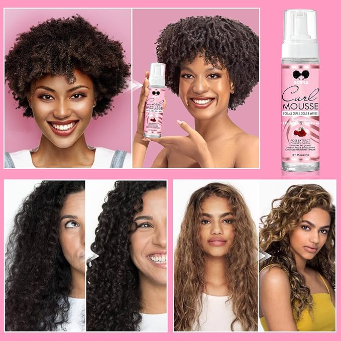 Curl Styling Mousse for Women Definition Curl Control Mousse Enhancing Styling Hair Foam, Smoothing Shapes Hydration Shine Curly Hair Products for Curly, Coils & Wavy Hairs (8 FL OZ)