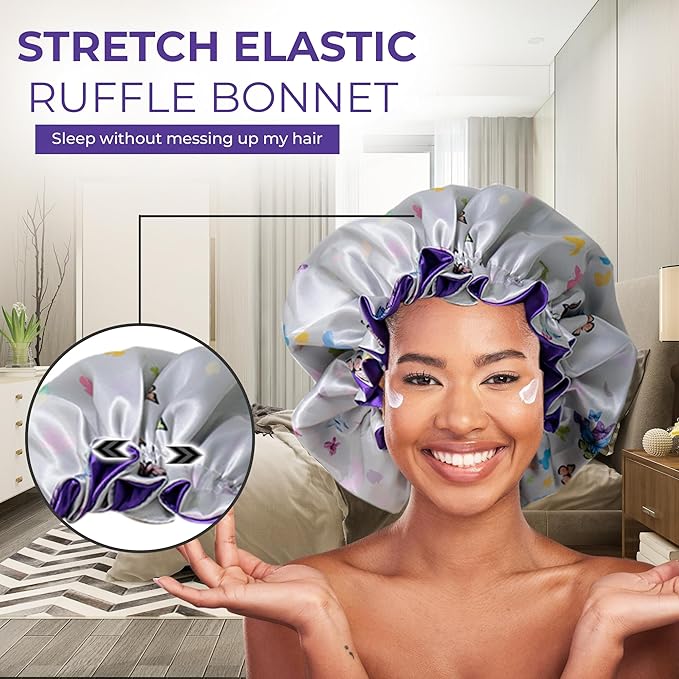 Discover Premium Ruffle Silk Satin Sleeping Bonnets Hair, Moisture Retention, and All-Night Comfort.