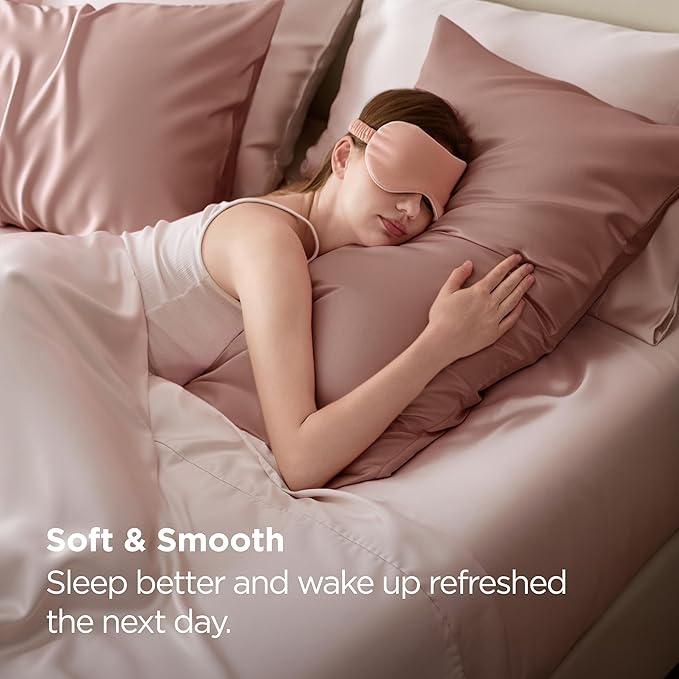 Bedsure Satin Pillowcase for Hair and Skin Queen, Similar to Silk Pillow Cases, Pillow Cases Set of 2 with Envelope Closure, College Dorm Room Decor,Rose Cloud, 20x30 Inches, 2pcs