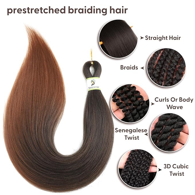 24inch ombre Braiding Hair Pre Stretched T1B30,8 packs pre stretched braiding hair for black Girl,tone ombre braiding PreStretched yaki texture Hair