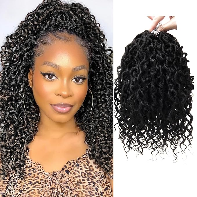 Goddess Locs Crochet Hair Short Curly Boho Faux Locs 10Inch 8Packs Pre-looped River Hippie Bohemian Loc Crochet Braids for Black Women (1B, 10inch(Pack of 8))