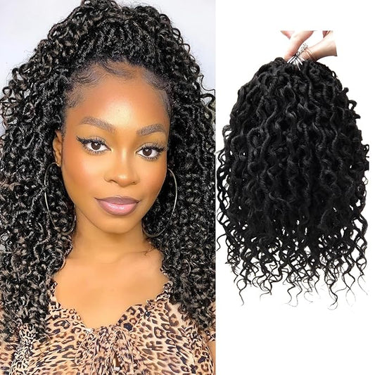 Goddess Locs Crochet Hair Short Curly Boho Faux Locs 10Inch 8Packs Pre-looped River Hippie Bohemian Loc Crochet Braids for Black Women (1B, 10inch(Pack of 8))