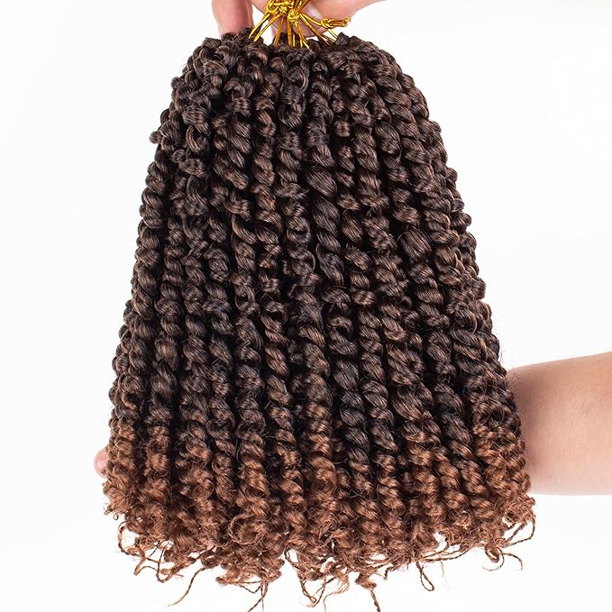ZRQ Short Passion Twist With Bohemian Hair 10 Inch 8 Packs Ombre Brown Pre-twisted Crochet Passion Twists Synthetic Braiding Hair Curly Ends Braids Twist Hair for Black Women 12 Roots/Pack T30#