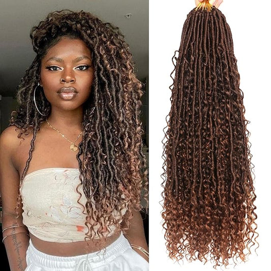 Goddess Locs Crochet Hair-24 Inch 8 Packs Boho Faux Locs Crochet Hair for Black Women Pre Looped Soft Locs with Curly Ends (T30, 24 Inch(Pack of 8))