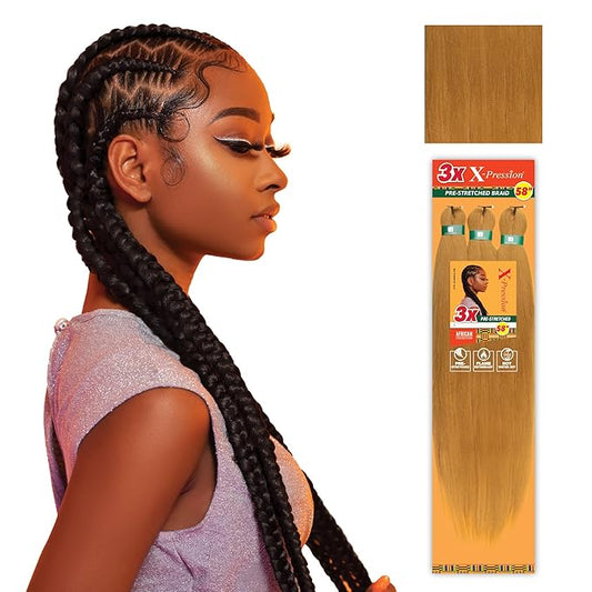 Sensationnel X-pression prestretched braiding hair - 3x braid 58 inch all kanekalon flame retardant synthetic braid for box braids and twists (2 pack, 27 HONEYBLONDE)