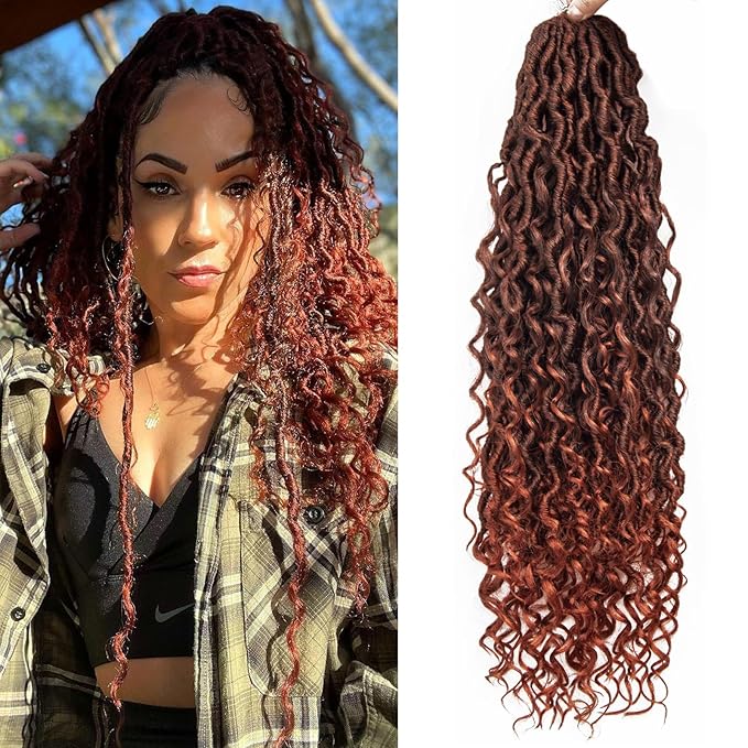 8Packs Goddess Locs Crochet Hair 22Inch Crochet Locs,Boho Faux Locs With Curly Ends River Hippie Locs Bohemian Locs Ginger Crochet Hair for Black Women(1B/350, 22inch(Pack of 8))