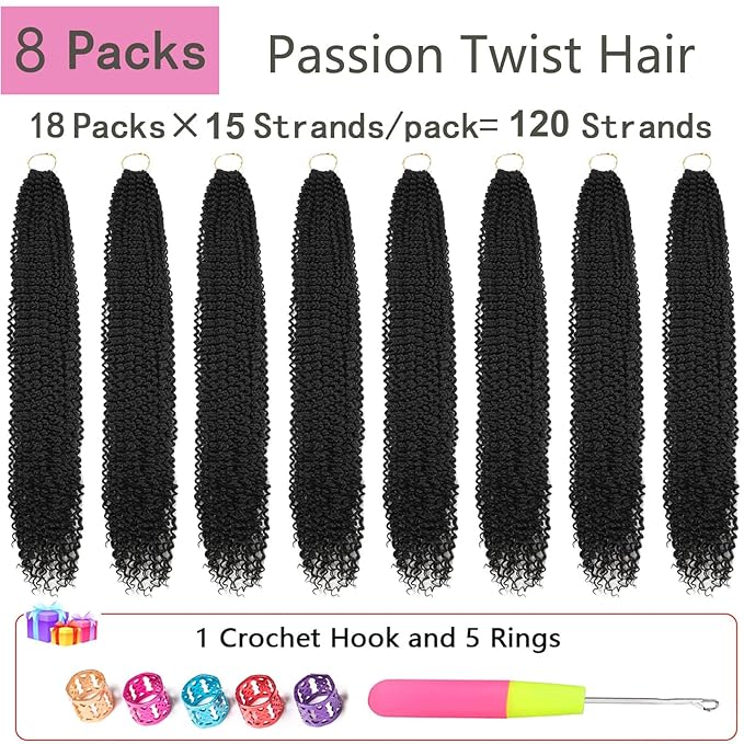 Passion Twist Hair 34 Inch 8 Packs Long Passion Twist Crochet Hair For Women Water Wave Braiding Hair Bohemian Spring Twist Hair Synthetic Hair Extension (34 Inch (Pack of 8), 1B#)