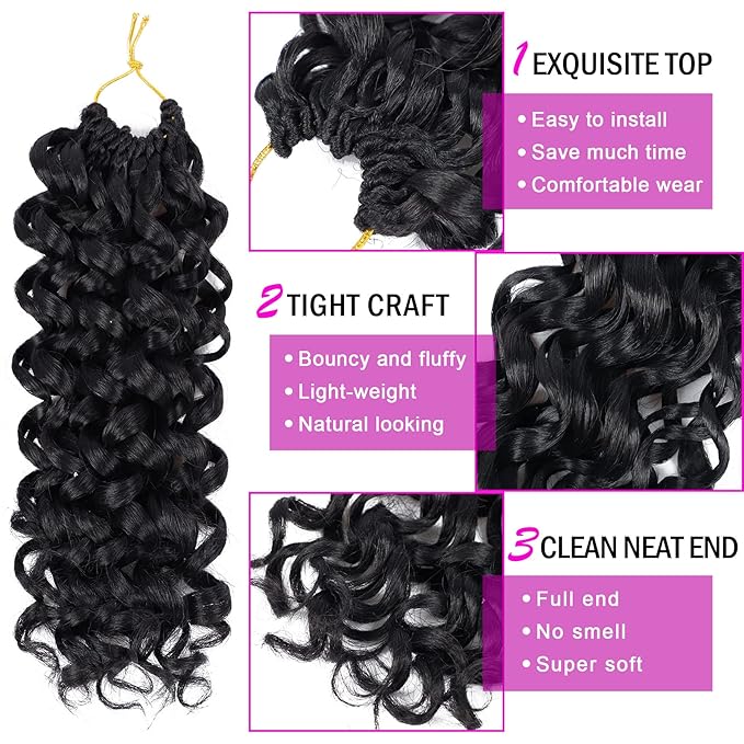 7 Packs GoGo Curl Crochet Hair 14 Inch Short Curly Crochet Hair for Women Beach Curl Water Wave Deep Twist Crochet Braids Synthetic Braiding Hair Extensions (14 Inch, 1B)