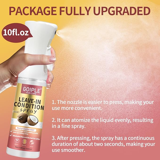 Leave In Conditioner & Heat Protectant Spray Smooth Flyaways Add Shine - 450 'F Heat Protectant Spray Frizz Control Thermal Pretection Enhancer Blow-Dry Support Thermal Styling Mist for All Hair Types