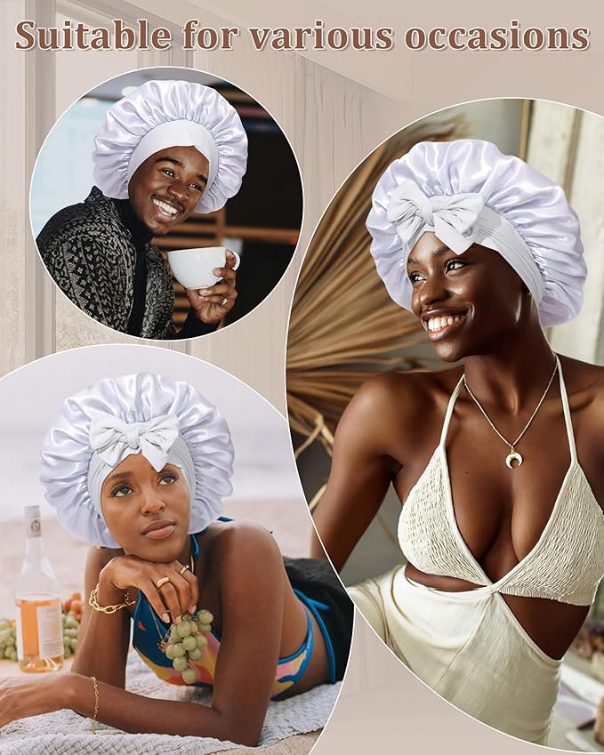 Reversible Satin Bonnet for Sleeping Women Double Layer Hair Bonnet with 2PCS Hair Scrunchies Elastic Tie Band Night Cap