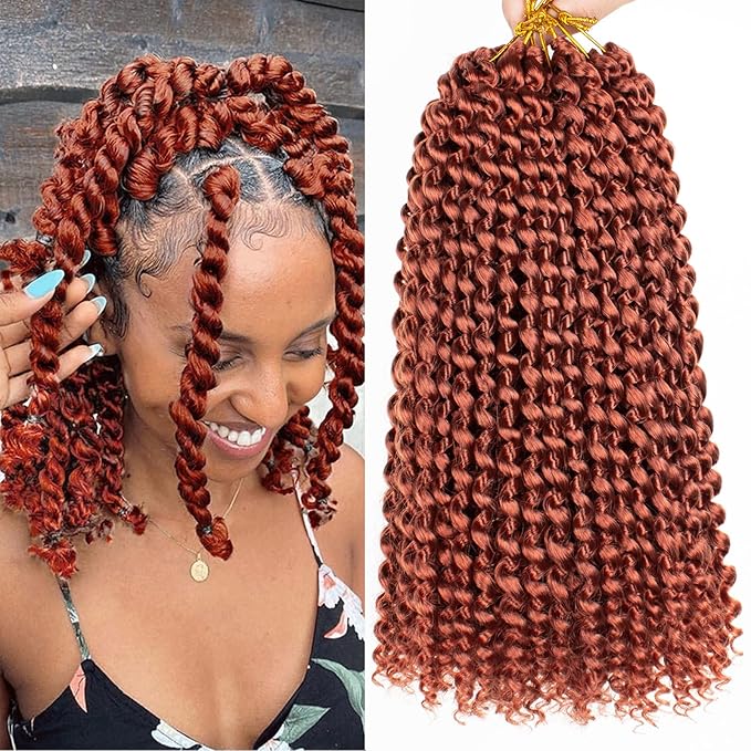 Leeven 7 Packs Copper Red Passion Twist Hair 12 Inch Water Wave Crochet Braids Hair for Distressed Butterfly Locs 350 Color Synthetic Hot Water Setting Passion Twists Hair Extensions