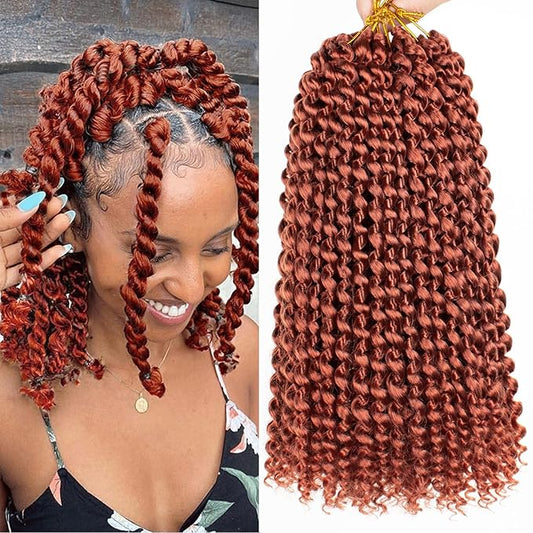 Leeven 7 Packs Copper Red Passion Twist Hair 12 Inch Water Wave Crochet Braids Hair for Distressed Butterfly Locs 350 Color Synthetic Hot Water Setting Passion Twists Hair Extensions