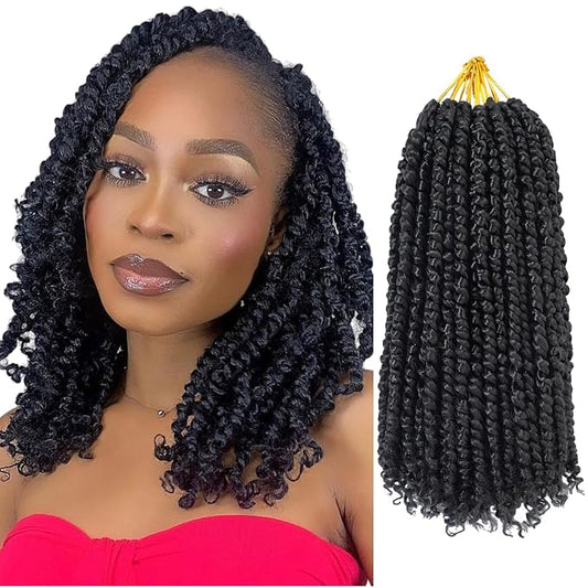 9 Packs Pre-Twisted Passion Twist Crochet Hair,10 Inch Natural Black Crochet Twists Pre Looped Short Passion Twist Crochet Braiding Hair Extensions for Women(10 Inch,1B#)