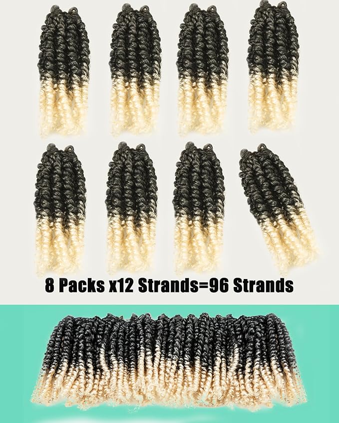 6 Inch 8 Packs Pretwisted Pre Looped Passion Twist Crochet Hair for Black Women and Kids-Ombre Grey to Blonde Off-white,3 Tones Synthetic Braided Hair Extensions(6 Inch-8 Packs,Gray/27/613)
