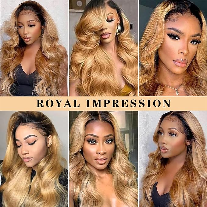 12A Ombre Body Wave Bundles Human Hair (T1B/27,16" 18" 20") Ombre Human Hair Bundles 3 Bundles Human Hair 100% Unprocessed Virgin Brazilian Body Wave Human Hair Weave Bundles