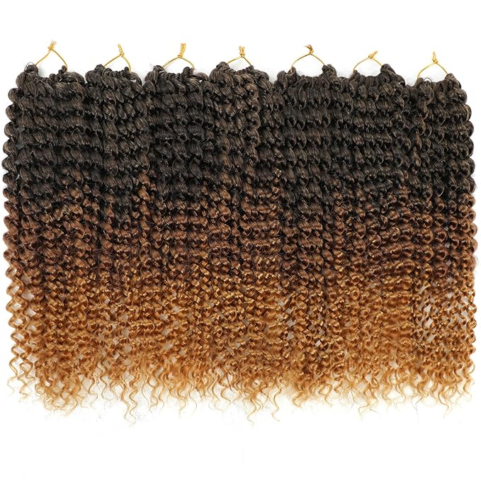 Passion Twist Hair 12 Inch 8 Packs Water Wave Crochet Hair Curly Braiding Hair For Butterfly Locs Long Bohe Crochet Braids (12 Inch (Pack of 8), 1B/30/27)