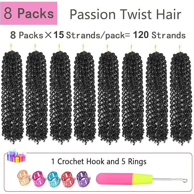 Alrence Passion Twist Hair 14 Inch 8 Packs Curly Crochet Hair For Women Water Wave Braiding Hair Spring Twist Hair Crochet bundles Synthetic Hair Extension (14 Inch (Pack of 8), 1B#)