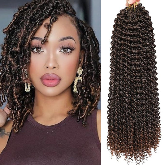 Passion Twist Hair 14 Inch 7 Packs Water Wave Crochet Hair Black Wrap Braiding Hair For Passion Twist Crochet Hair/Butterfly Locs/Spring Twist Crochet Braids Boho Hair Extension (14 Inch, T1B/30#)