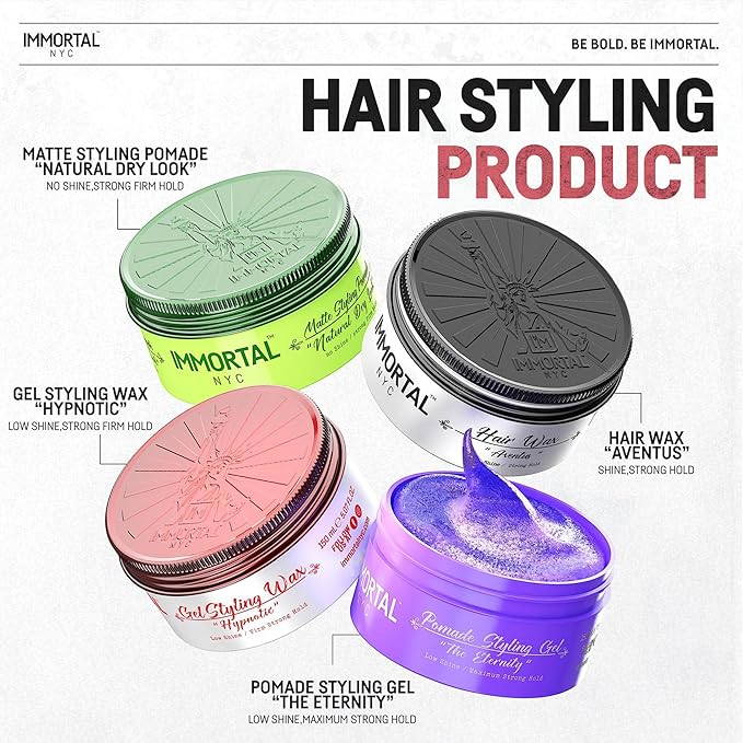 Immortal NYC Hair GEL STYLING WAX - Hypnotic, Maximum Firm Strong Hold, Low Shine Gel/Wax - Mens Water Based Pomade/Hair Wax, No Residue Hair Pomade - All Natural Gel/Wax for All Hair Types