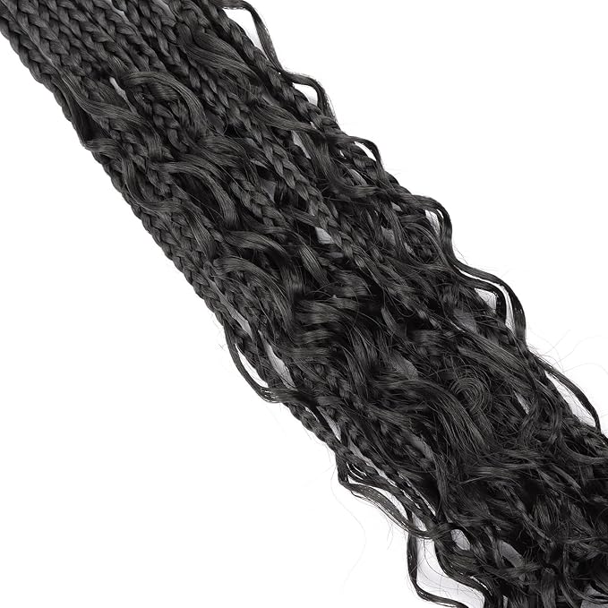 24 inch Goddess Box Braids Crochet Hair Bohemian Box Braids Curly Ends 8 Packs Crochet Box Braids Pre-looped Boho Box Braids Crochet Braids for Black Women Synthetic Braiding Hair Extension #2