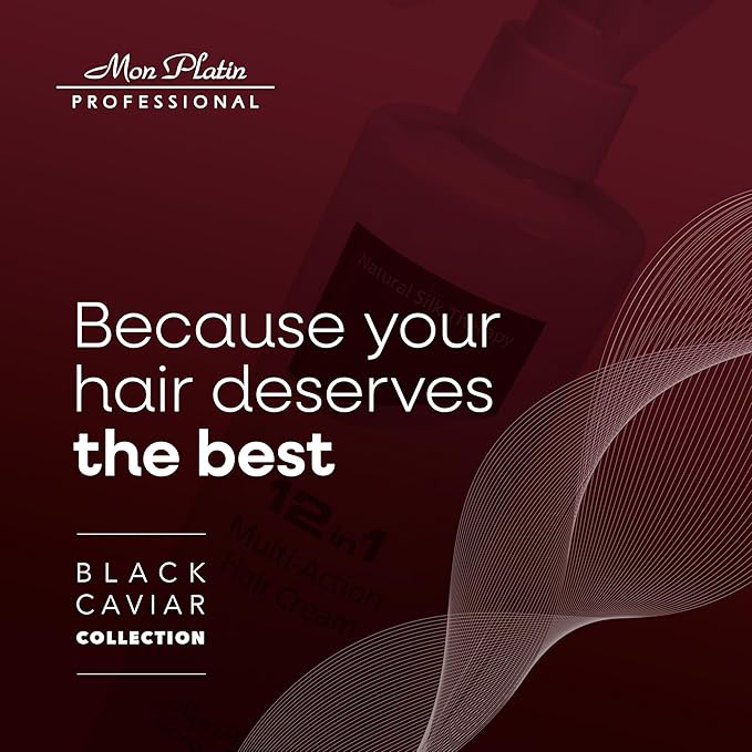 Mon Platin Professional Multi-Action Hair Cream with Black Caviar - 250 ml 12-in-1 Premium Leave In Conditioner Spray for Dry Damaged Hair - Repairing, Moisturizing, Smoothing, and Protecting