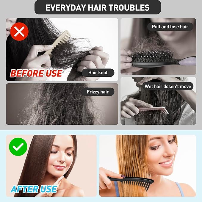Wide Tooth Comb, Large Thickened Hair Comb, Shower Combs for Wet Curly Straight Hair, Round Comb Teeth, no Hair Damage, Black