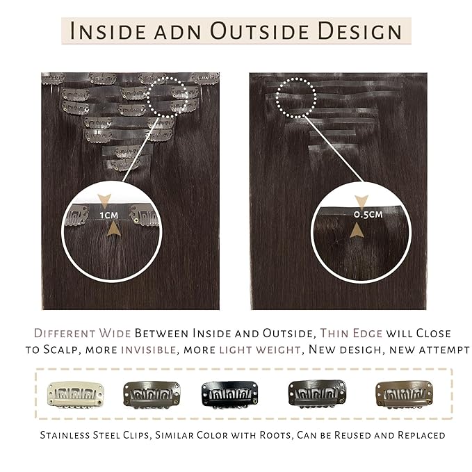 Caliee Seamless Clip in Hair Extensions Real Human Hair 22Inch 110G 7Pcs Invisible PU Weft Color 2A Light Dark Brown Clip on Hair Extensions Human Hair Natural & Thick & Straight