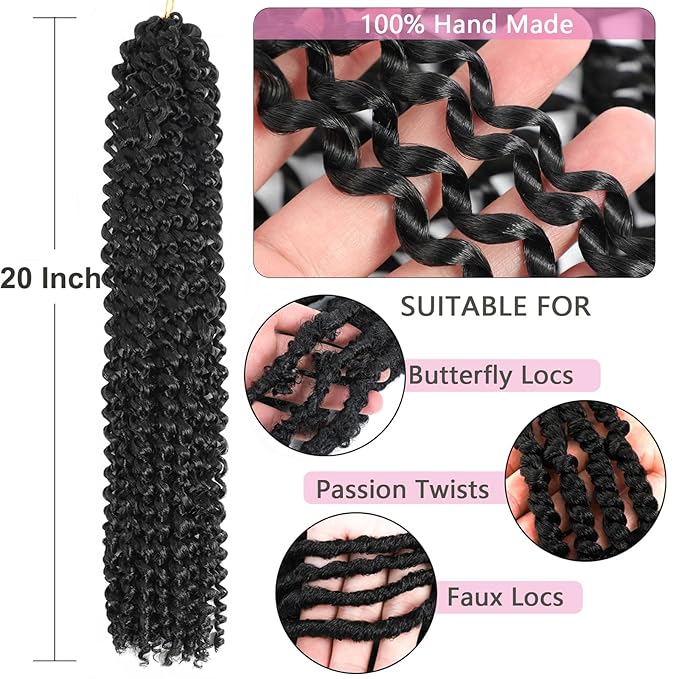 Passion Twist Hair 20 Inch 8 Packs Passion Twist Crochet Hair Long Bohemian Crochet Braids (20 Inch, 1B#)