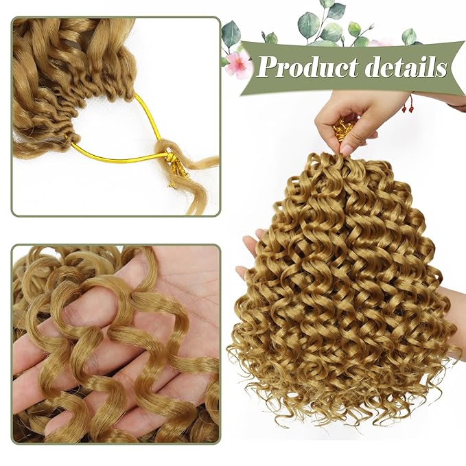 Vomella GoGo Curl Crochet Hair 8 Packs Water Wave 10 Inch Blonde Curly Crochet Hair for Women Short Beach Curl Synthetic Deep Twist Hair Extensions(27#)