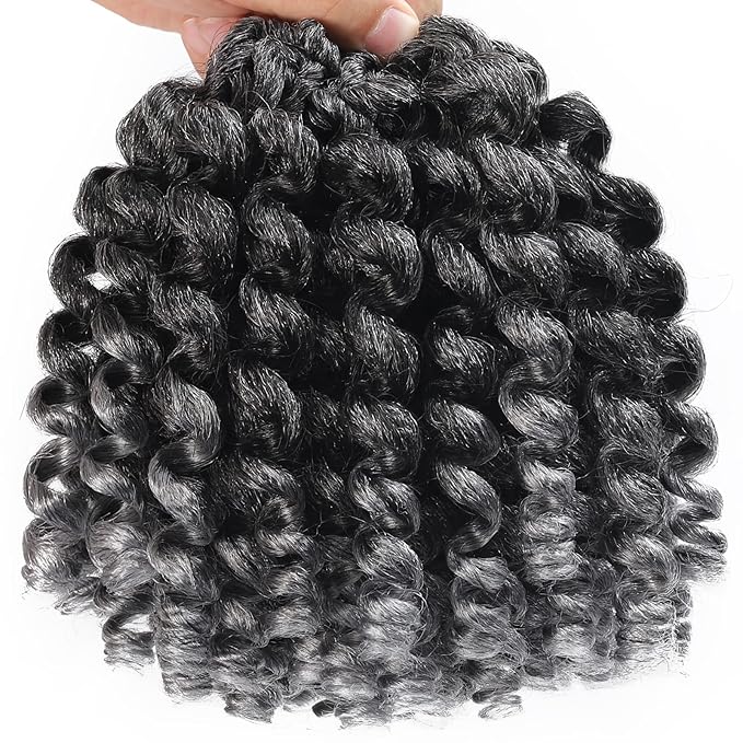 5 Packs Jamaican BounceCrochet Hair 2X Ringlet Wand Curl 8 inch Synthetic Crochet Hair Extensions Crochet Braiding Hair 100 Roots (8Inch (Pack of 5), TGrey)