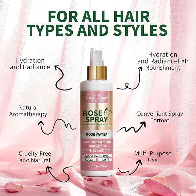 6.8Fl.oz Rose Water Hair Spray for Scalp Moisturizing, Natural Loc Gel for Retwist, Rosewater for Hair Refreshing