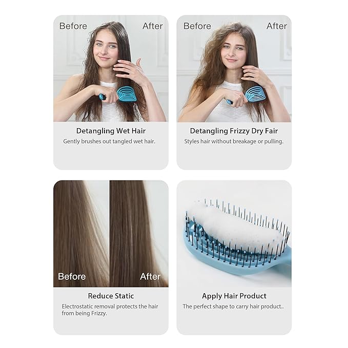 NuWay 4HAIR DoubleC PRO U.S. Patented Double Curved Detangling Brush is Hair Dryer Safe (Red Violet)