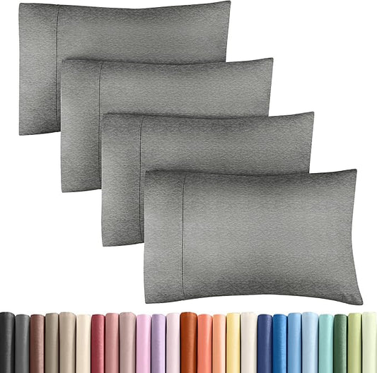 King Pillow Cases Set of 4 - Ultra Soft Hotel Quality Pillowcase Covers - Comfy, Cozy & Wrinkle Free - Shrinkage and Fade Resistant - Machine Washable Pillow Protectors - 4 Piece Set - Heathered Grey