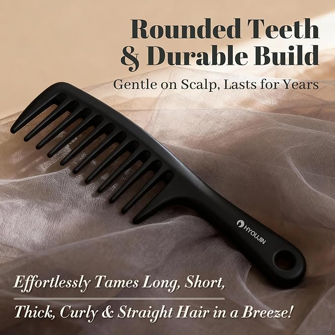 HYOUJIN Black Large Wide Tooth Detangler Paddle Brush - Best Styling Comb for Curly, Wet, Long Hair