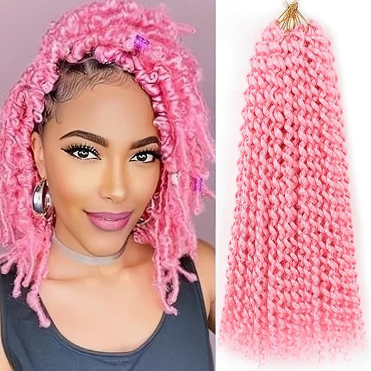 Pink Passion Twist Hair,14 Inch 7 Packs Water Wave Crochet Hair Curly Wrapping Braiding Hair For Passion Twist Crochet Hair/Butterfly Locs/Spring Twist Crochet Hair Braids (14in,7pcs,pink#)