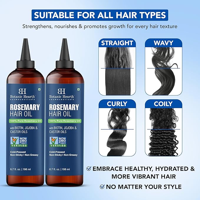 Botanic Hearth Hair Oil for Hair Growth | Rosemary Oil for Hair Growth with Biotin, Castor & Jojoba | Scalp Oil & Dry Scalp Treatment | Color Safe | All Hair Types | 6.7 Fl Oz (2 Pack)