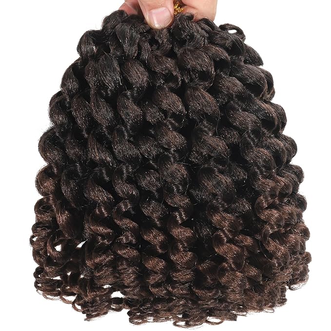 100 Strands Short Jamaican Bounce Crochet Hair 5 Packs Ringlet Wand Curl Crochet Hair 8 Inch Brown Ombre Bouncy Curly Crochet Brands Hair Extensions Crochet Braiding Hair