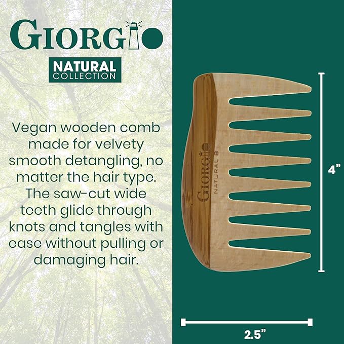 Giorgio GIONAT8 Small Natural Wooden Comb Detangler Wide Tooth Comb for Curly Hair, Bamboo and Beechwood Combs for Thick Hairs, Vegan Wooden Combs Perfect for Use with Long Thick Hair