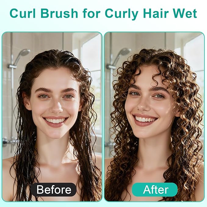 Curly Hair Brush, Curl Defining Brush with Soft Boar Bristles Detangling Tangled Glides, Wide-Teeth Design Effortlessly Shaping & Defining Curls, Curling Definer for Wet & Dry Hair (Green)