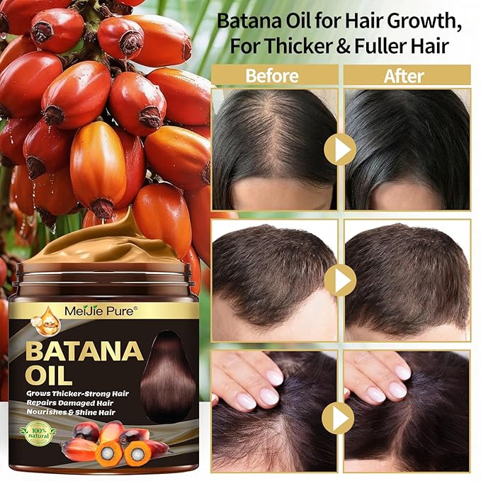 Batana Oil for Hair Growth–4Pc Set: Raw Batana Oil,Hair Mask Paste,Lash Wand & Brow Brush,Hair Growth Treatment Promotes Hair Thickness,Prevents Loss for Men Women,Deep Care for Scalp,Edges & Eyebrows