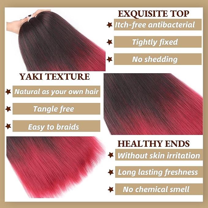 Pre-stretched Braiding Hair Extension Ombre Black to Burgundy Professional Crochet Braiding Hair 6 Packs 24 Inch Hot Water Setting Synthetic Fiber Crochet Twist Braids(24Inch,1B/900#)