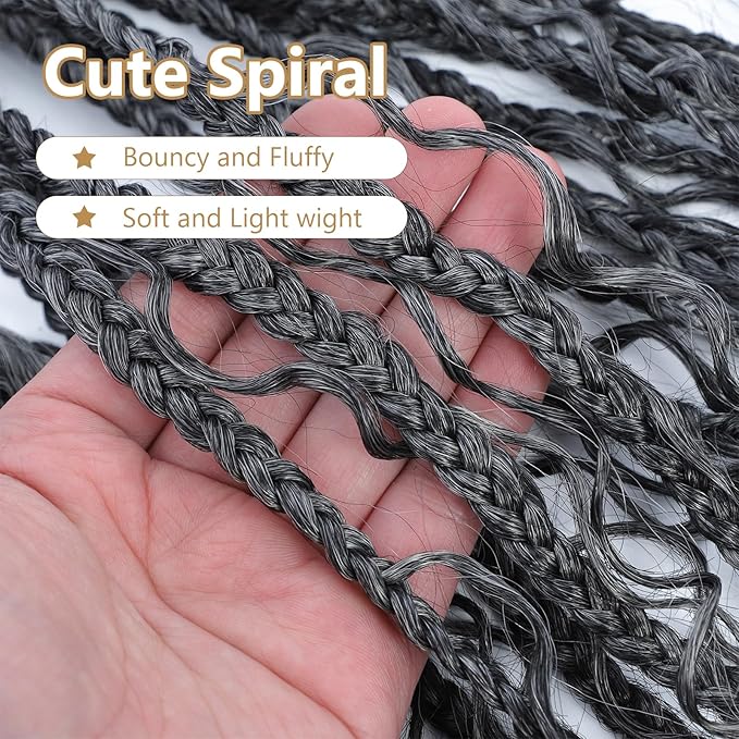 8 Packs Crochet Box Braids- Boho Box Braids Crochet Braids Hair Bohomian Box Braid Crochet Hair Synthetic Braiding Hair 14 Inch Goddess Box Braids Crochet Hair for Black Women (1B/Silver)