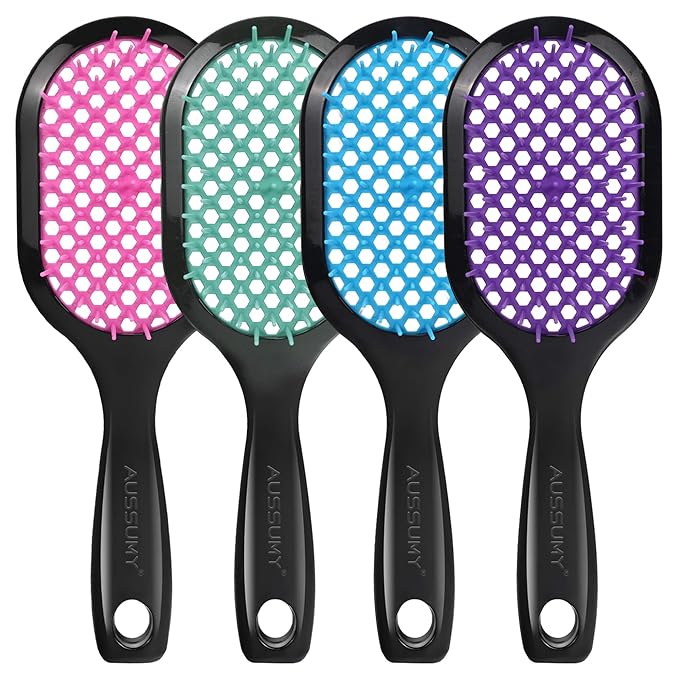 4 Pack Vented Detangling Hair Brush - Detangler Hairbrush with Soft Bristles for Effortless Tangle Free - Ideal for Wet Dry or Curly Damaged Hair for Women Men Kids