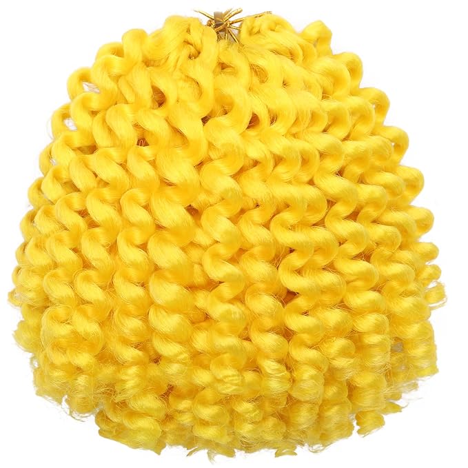 Yellow Short Jamaican Bounce Crochet Hair 3 Packs 2X Ringlet Wand Curl 8 Inch Curly Crochet Hair Extensions Curly Crochet Braiding Hair 60 Roots