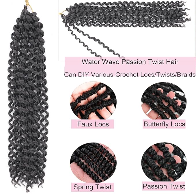 Passion Twist Hair 2# Color,10 Inch 5 Packs Water Wave Crochet Hair Black Wrap Braiding Hair For Passion Twist Crochet Hair/Butterfly Locs/Spring Twist Crochet Hair Braids (10 Inch,5pcs,2#)