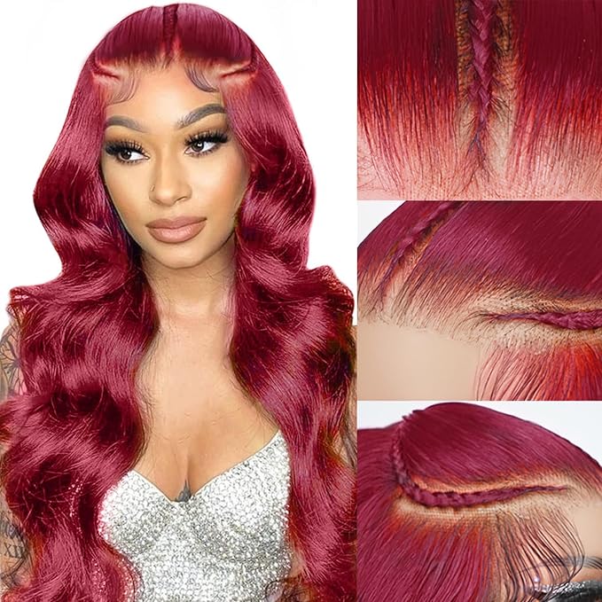 200% Density Burgundy Wig Human Hair 13X4 99j Burgundy Lace Front Wigs Human Hair 13X4 HD Transparent Straight Glueless Wigs Human Hair Pre Plucked Pre Cut Braided Wigs Human Hair For Black Women