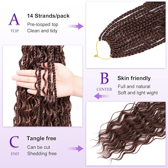 Eacia Goddess Box Braids Crochet Hair 18 Inch 7 Packs Pre Looped Boho Crochet Hair Extensions for Women Braids with Curly Ends (18 Inch, P33/30#)