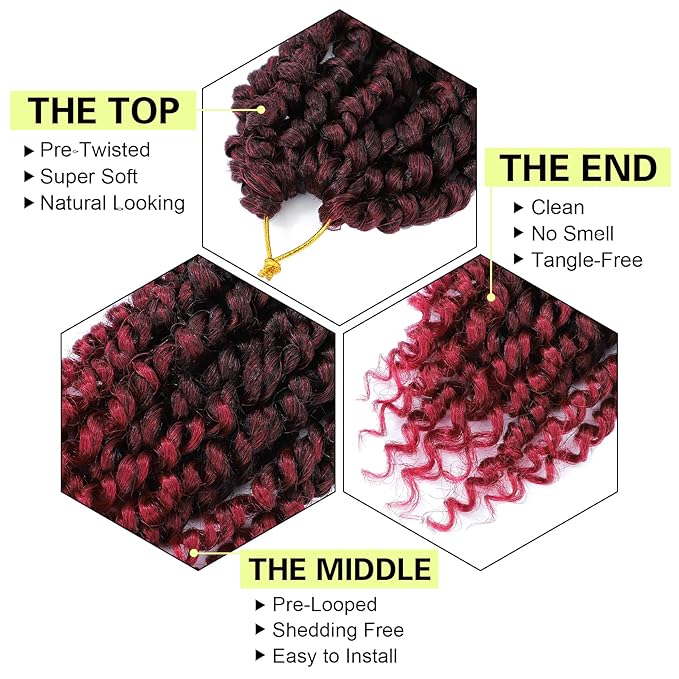 Passion Twist Crochet Hair 6Inch Passion Twist Hair 8 Packs Pre-Twisted Passion Twist Crochet Hair for Black Women Soft Passion Twist Curly Crochet Hair 6"(Pack of 8) Tbug