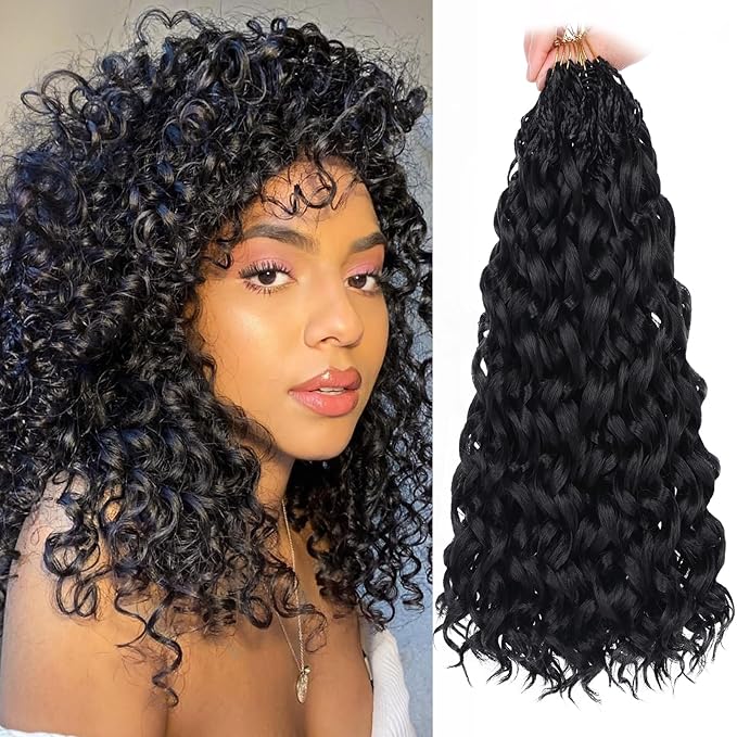Leeven Gogo Curl Crochet Hair 12 Inch 8 Packs Black Ocean Wave Crochet Hair Pre Looped Deep Twist Goddess Box Braids Short Curly Water Wave Synthetic Braiding Hair for Women Girl Kids
